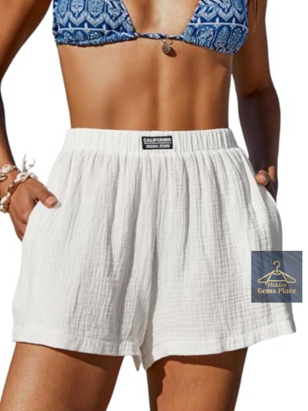 Cotton High Rise Swim Cover Up Shorts Casual Beach Pool Summer
